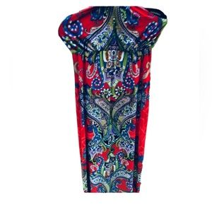 Snap size Medium  red print halter dress  maxi with stretch